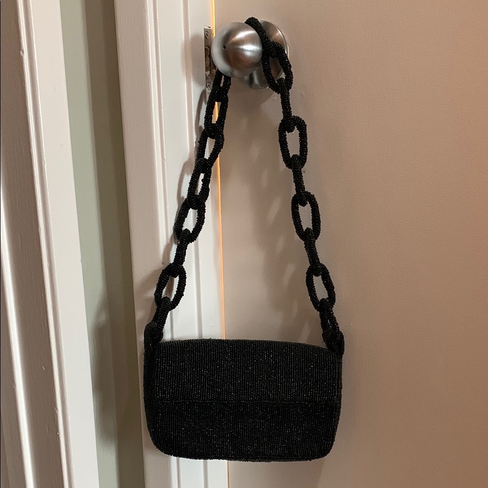 Anthropologie Black Beaded Chain Bag